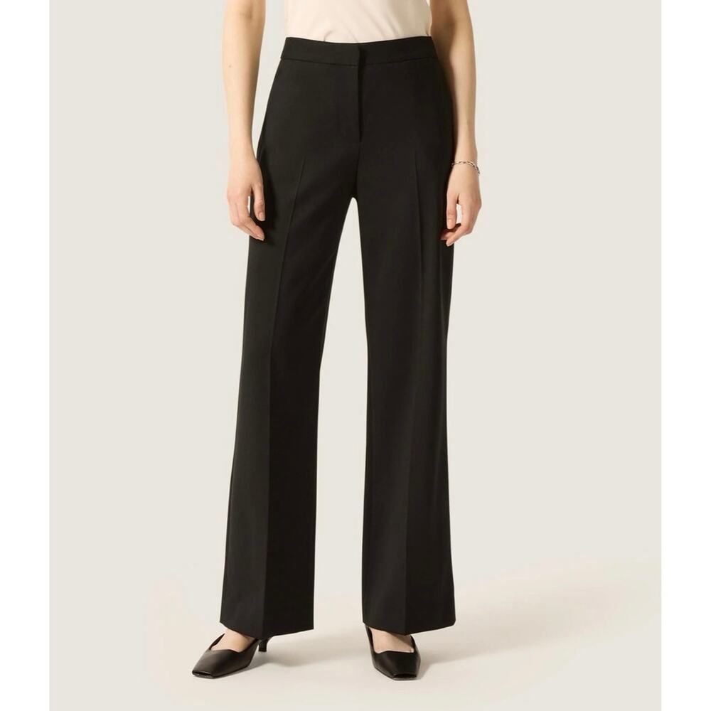 Argent Seasonless Wool Wide Leg Trousers Black Size 6 Italian Workwear Pants